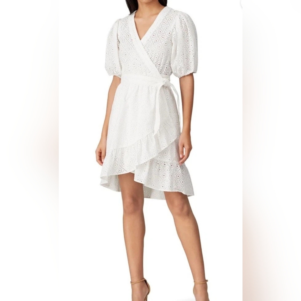 Scotch and Soda White Eyelet Puff Sleeve Wrap Dress Size XL